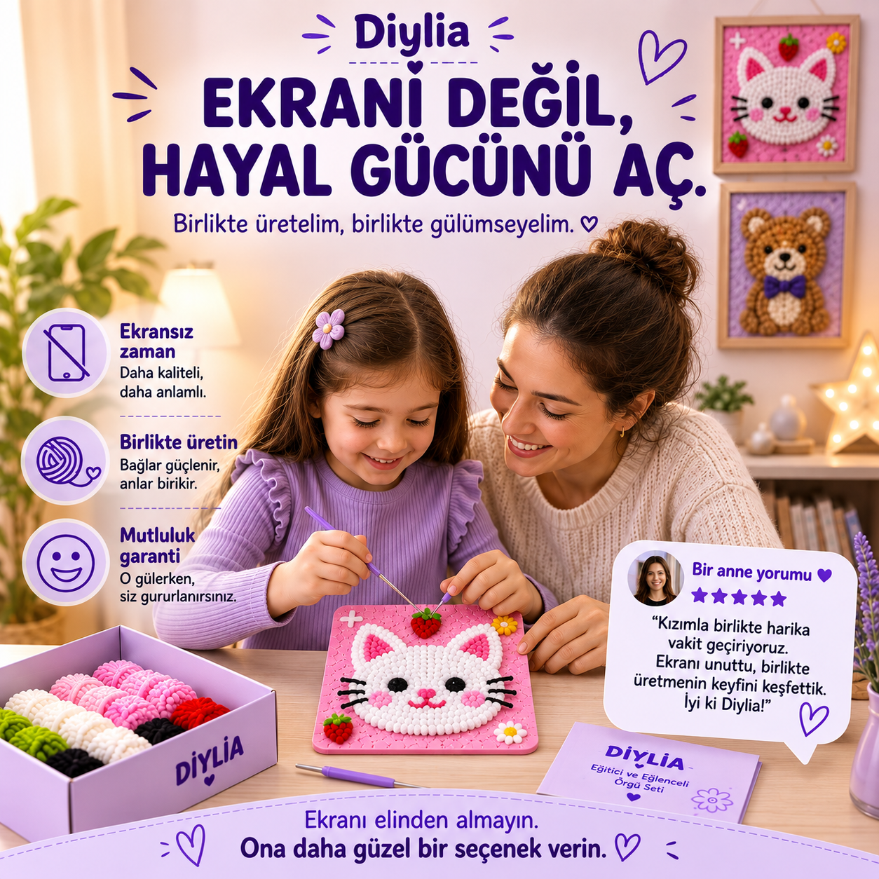 Çilekli Kedi Çocuk Örgü Kiti
