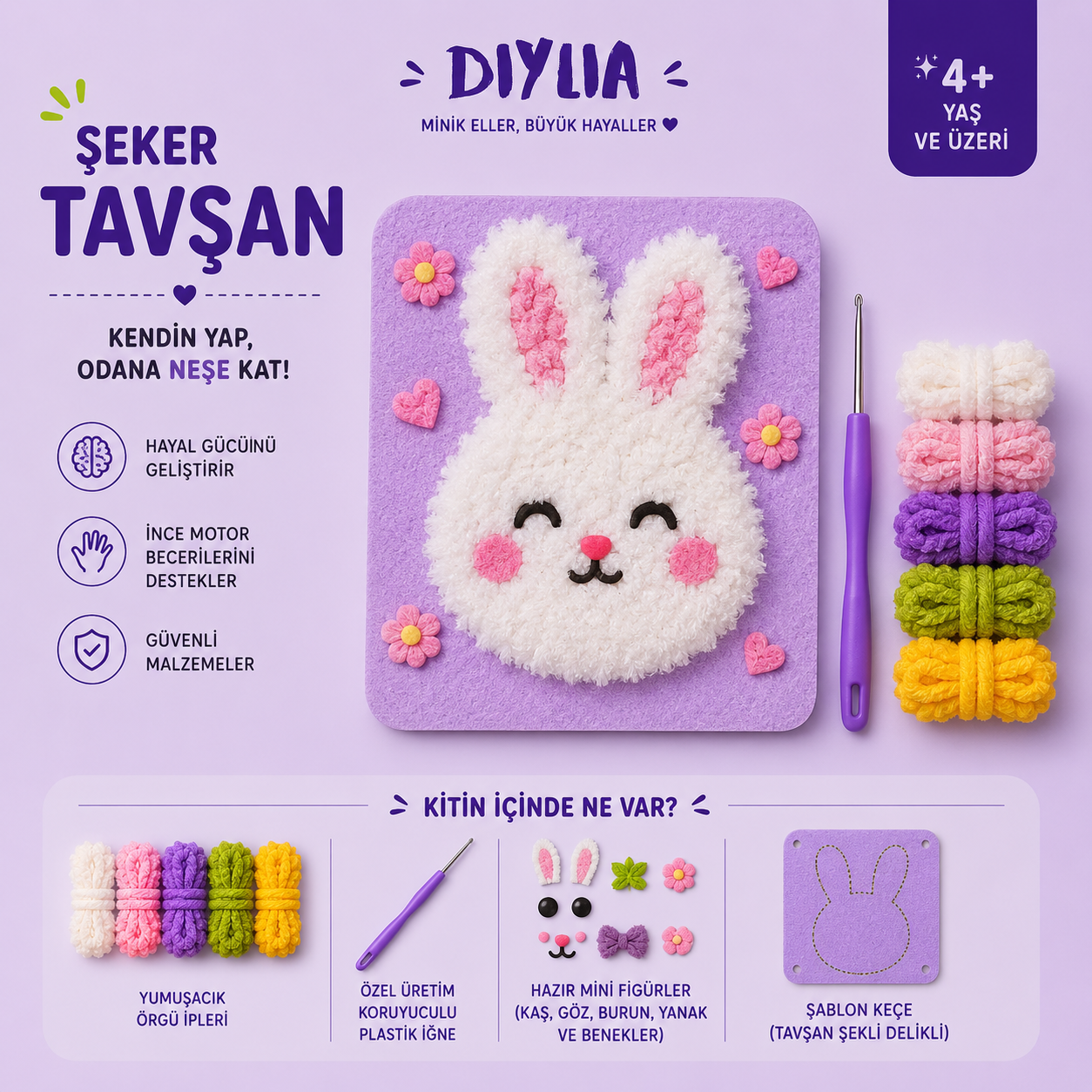 Şeker Tavşan Çocuk Örgü Kiti
